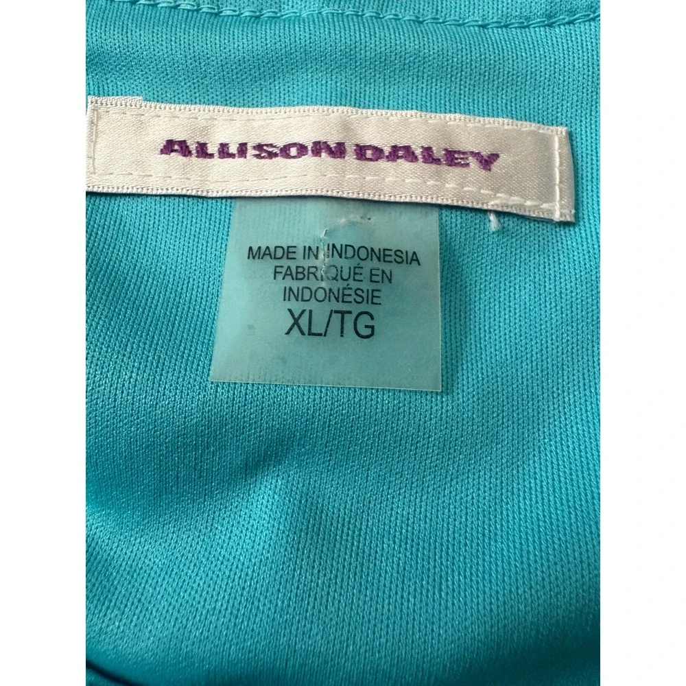 Allison Daley Womens XL Teal Blue White Floral Lace 3/4 Sleeve Blouse Top - Picture 3 of 6